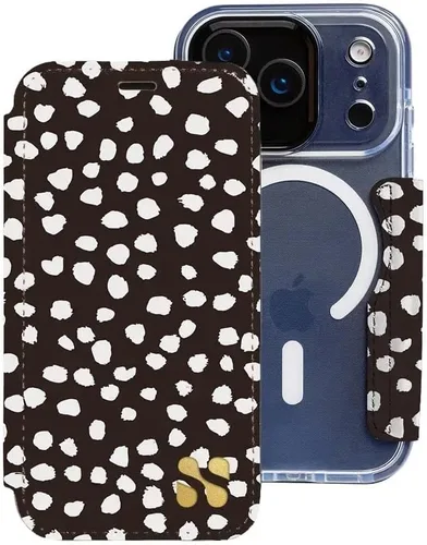 Miniatura 62 de SafeSleeve Funda de piel tipo cartera desmontable para iPhone 14 con bloqueador EMF para teléfono celular con 3 tarjeteros y soporte ajustable