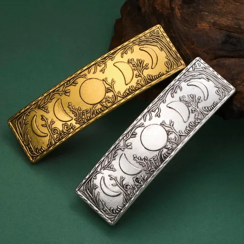 Miniatura 6 de Dreamtimes Pinza para el cabello vintage retro bosque fase lunar grande hecha a mano pasador de metal francés pinza de protección horquilla