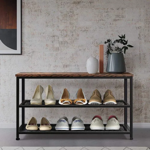 Miniatura 2 de Banco de zapatos, zapatero de madera de 3 niveles, estantes de colocación con asiento para entrada, sala de estar y pasillo
