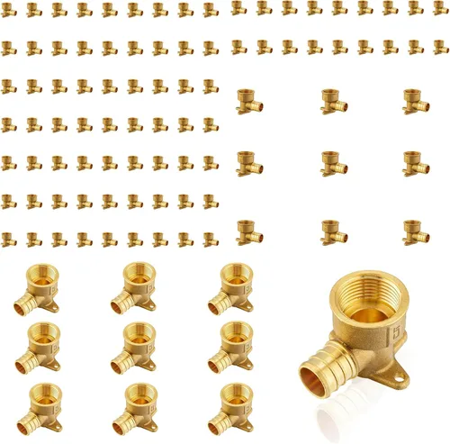 Miniatura 10 de Paquete de 5 accesorios PEX, adaptador de codo de oreja NPT roscado hembra Pex de 1/2 pulgadas x 1/2 pulgadas, accesorios de engarce de latón