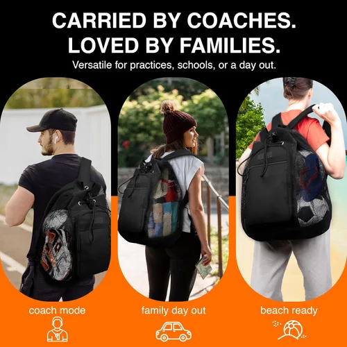 Miniatura 6 de Fitdom Mochila de equipaje de malla resistente pequeña para equipos con correa de hombro ajustable para entrenador. 2 compartimentos de diferentes