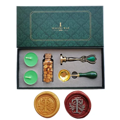 Fancy Letter T - Juego de sellos de cera con diseño de letra T, caja de regalo de estilo europeo, vintage personalizado para invitaciones de letras T