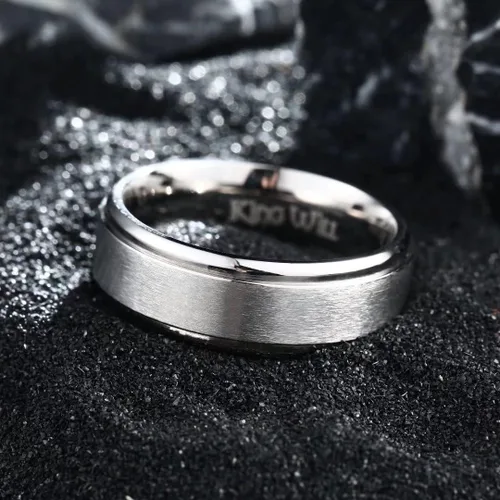 Miniatura 2 de King Will BASIC - Anillo de titanio negro para hombre, 0.315in, borde biselado pulido, acabado cepillado mate, juego de 2 piezas, Titanio, Sin