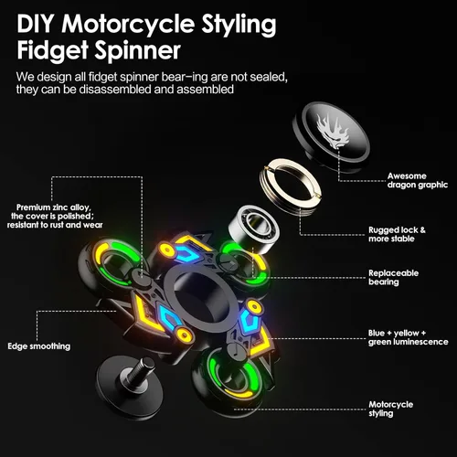 Miniatura 3 de Cool Trendy Fidget Spinners, Fidget Spinner Gifts, Stress Anxiety ADHD Relief Figets, Metal Finger Hand Spinner with Green/Yellow/Blue Luminous