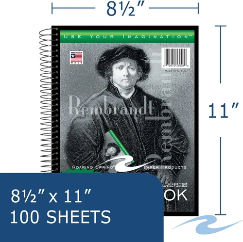 Miniatura 2 de Roaring Spring "Rembrandt" Cuaderno de bocetos, 11 x 8.5 pulgadas, 100 hojas de papel de dibujo pesado de 60 libras, encuadernado en espiral