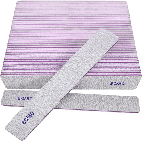 Limas de uñas de grano 80/80 (paquete de 24), tableros de esmeril gruesos y pesados para uñas acrílicas y uñas de gel, lima de uñas de doble cara de