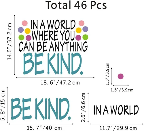 Miniatura 5 de TOARTi Calcomanía motivacional para pared con texto en inglés «Be Kind» en un mundo donde puedes ser cualquier cosa, calcomanía de vinilo con puntos
