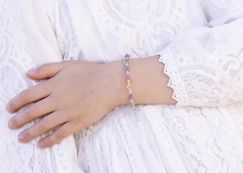 Miniatura 2 de Pulsera infantil de plata de ley con cristales de alta gama y cruz de circonita cúbica (15,2 a 6.5in)