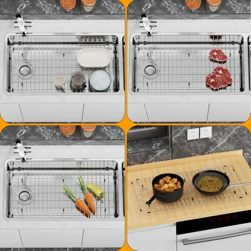 Miniatura 8 de Protector de Fregadero Grande para Fregadero de Cocina, Rejilla de Fregadero de Acero Inoxidable 28.8" X 14.8", Rejilla de Fregadero de Metal