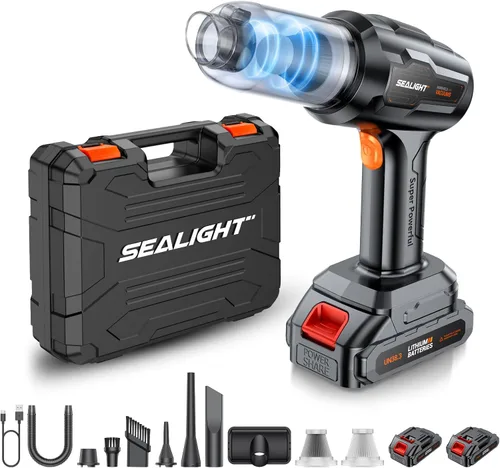 SEALIGHT Aspiradora portátil sin cable, succión de alta potencia y plumero de aire, aspiradora de mango 7 en 1 para automóvil, oficina, mascotas