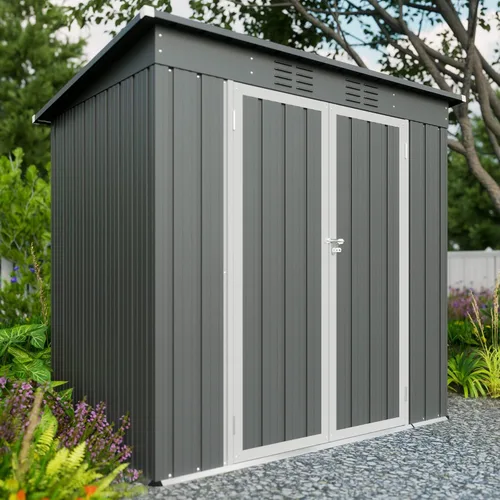 Miniatura 2 de Thanaddo Cobertizo de almacenamiento de metal para exteriores de 4x6 pies, cobertizo de herramientas de acero para utilidades con puertas dobles