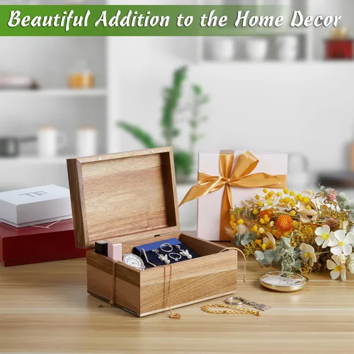 Miniatura 6 de DRASTAR Caja de Recuerdos, Caja de Memoria de Madera de Acacia con Tapas con Bisagras, Caja de Joyería de Madera, Caja de Almacenamiento Pequeña
