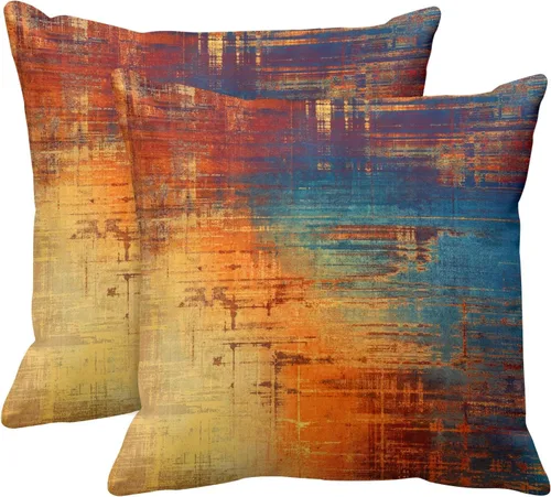 Emvency Juego de 2 fundas de almohada decorativas de color naranja y azul, vintage, abstracta, pintura de óxido, decoración del hogar, fundas de