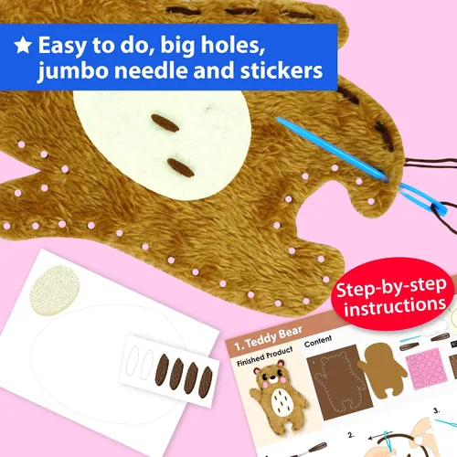 Miniatura 4 de KRAFUN Kit de costura fácil para principiantes, niños, artes y manualidades, 8 proyectos de bricolaje de muñecas de peluche de animales del bosque