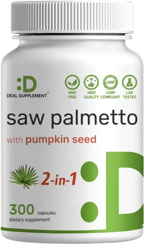 Suplemento de Palma Enana Americana con Semilla de Calabaza, 300 Cápsulas | Promueve la Salud de la Próstata | Bloqueador de DHT | Vitaminas para el