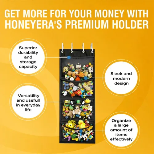 Miniatura 6 de Honeyera The Original - Almacenamiento de animales de peluche (patentado) – Organizador sobre la puerta para rellenos, juguete de peluche/hamaca