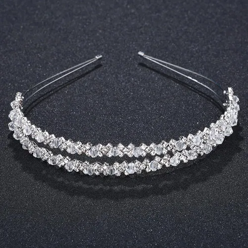 Miniatura 7 de Diadema de doble capa de plata con diamantes de imitación para el cabello, cierre de pelo, accesorios para el cabello nupcial