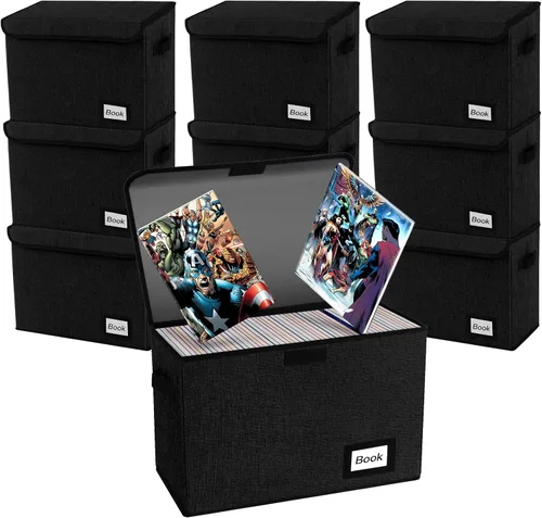 Miniatura 18 de Paquete de 2 cajas de almacenamiento para cómics, colección de 40 cm x 20 cm x 30 cm, plegable, contenedor organizador para 160-180 cómics, estante