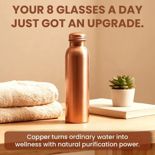 Miniatura 7 de Botella de agua de cobre 100% puro de 34 onzas – Recipiente de cobre ayurvédico grande liso para agua potable, a prueba de fugas, sin BPA, viajes