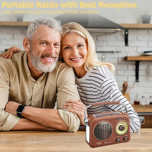 Miniatura 4 de Gelielim Radios Portátiles AM FM SW, Radio Bluetooth Vintage con Sonido Cristalino, Radio Recargable con Batería, Radio Pequeña Retro con Panel
