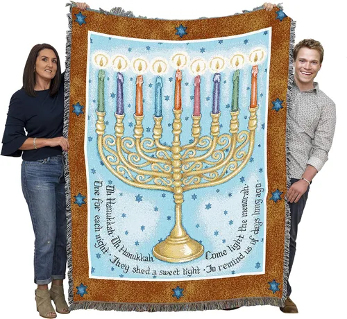 Pure Country Weavers Judy Hand - Manta de Hanukkah de ocho días para regalo, manta tejida de algodón, fabricada en los Estados Unidos (72 x 54