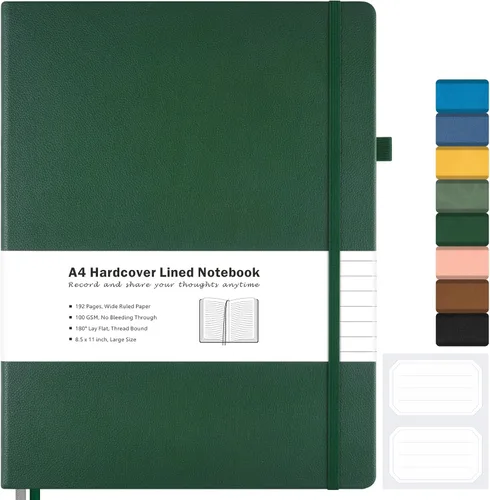 Miniatura 7 de Cuaderno con rayas universitarias, cuaderno de cuero de tapa dura A4 para el trabajo, cuaderno diario rayado para mujeres, hombres, 192 páginas