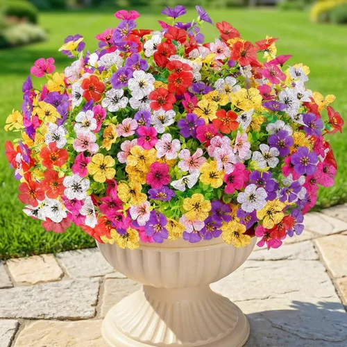 Lifewit Flores artificiales para interiores y exteriores, 12 paquetes de flores falsas de plástico con hojas de eucalipto para decoración del jardín