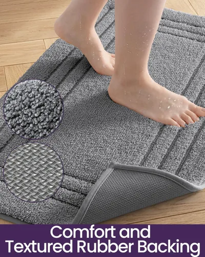 Miniatura 6 de DEXI Alfombra de baño de 24 x 16 pulgadas, ultra suave y absorbente, tapete para baño, tapete de baño antideslizante y lavable para bañera, Gris