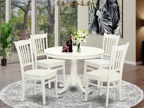 Miniatura 6 de East West Furniture HLGR5-LWH-W - Juego de muebles de comedor de 5 piezas, incluye una mesa de comedor redonda con pedestal y 4 sillas de asiento
