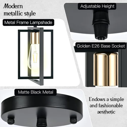 Miniatura 4 de Luces colgantes negras para isla de cocina, lámpara colgante industrial con pantallas de metal duraderas, 1 paquete de iluminación de isla de cocina