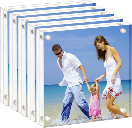 AMEITECH Marco de fotos acrílico de 4 x 4, marcos de fotos acrílicos transparentes de doble cara, marcos de fotos magnéticos sin marco de