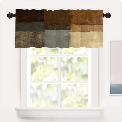 Miniatura 175 de Shrahala Beige and Orange Abstract Art Brushstrokes Blackout Curtain Tiers, Abstract Oil Paint Kitchen Valance Light Blocking Tier Drapes with Rod