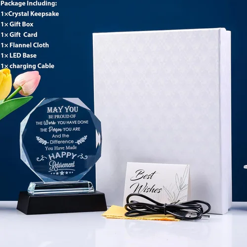 Miniatura 4 de YWHL Regalos de jubilación para hombres y mujeres, regalos de feliz jubilación 2026 con base LED, recuerdos de cristal, regalo para jubilados