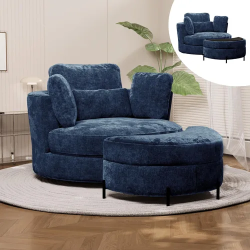 Miniatura 16 de Chifee & Vingol Silla decorativa giratoria de gran tamaño de 40.35 pulgadas, silla redonda tapizada de barril con almohadas, sillas giratorias
