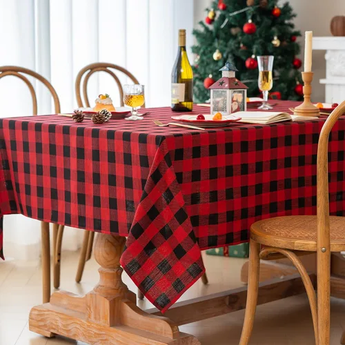 Miniatura 19 de Mantel de Algodón Resistente para Mesa Cuadrada Estilo Granja Vintage Mantel Lavable Cobertura de Mesa Rústica (Gris, 52''x52'')