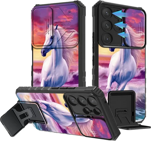 Miniatura 385 de Funda para Samsung Galaxy S22 Ultra 5G, Galaxy S22 Ultra con cubierta de cámara deslizante, funda resistente de doble capa con función atril Black
