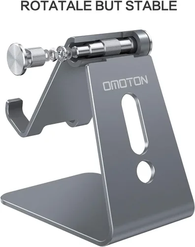 Miniatura 5 de OMOTON Soporte ajustable para teléfono celular, soporte para teléfono de escritorio de aluminio C2, compatible con iPhone 15, 14, 13, XS, XR, 8 Gris