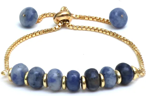 Miniatura 14 de Gempires - Pulsera de cuentas redondas naturales, chapada en oro amarillo de 14 quilates, joyería hecha a mano, pulseras ajustables para mujer