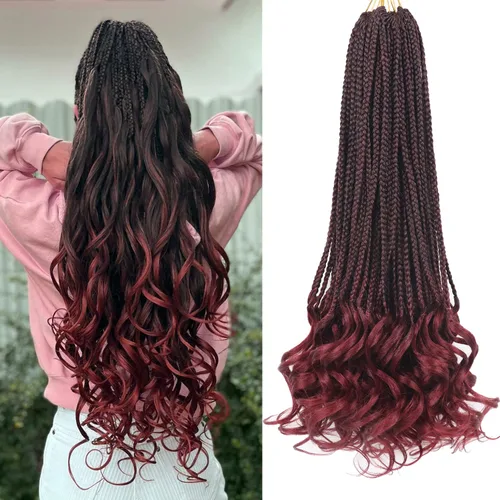 Miniatura 74 de Trenzas de ganchillo rizado francés T33, cabello pre-anillado 10 pulgadas, trenzas cortas rizadas francesas con extremos rizados, trenzas box