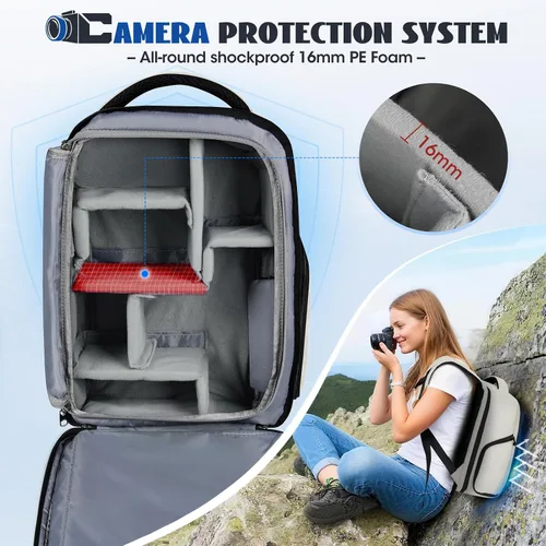 Miniatura 4 de Mochila para cámara Mochila para fotógrafos DSLR SLR Cámaras sin espejo con funda impermeable para la lluvia y compartimento para laptop, se ajusta