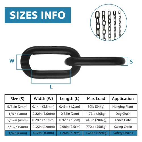Miniatura 3 de AKOLAFE Cadena de eslabones negros de 19.7 pies de largo, cadena resistente de 1/4 pulgadas, cadena decorativa a granel para plantas colgantes, kit