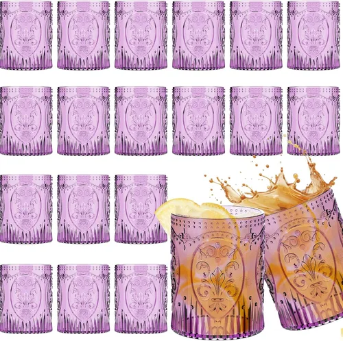 Miniatura 11 de Qinyoung 24 Vasos de Plástico Vintage para Beber de 8.5oz Copas de Vino Retro en Relieve Sin Pie Irrompibles Reutilizables para Baby Shower Negro