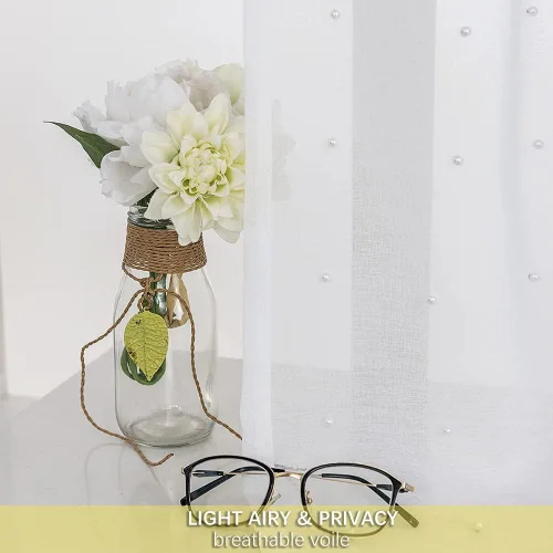 Miniatura 4 de Cortinas traslúcidas blancas de gasa con perlas blancas, paneles de tratamiento de ventanas, hermosas cortinas de gasa elegantes para sala de estar