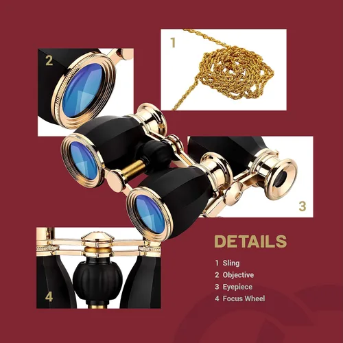 Miniatura 7 de ESSLNB Anteojos de Ópera para Mujeres Adultas 4X30mm, Anteojos Antiguos Compactos para Teatro y Conciertos con Estuche, Cadena Desmontable (Negro)