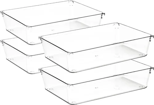 Paquete de 4 organizadores de cajones, contenedores de almacenamiento de acrílico transparente de 6 x 9 pulgadas con almohadillas antideslizantes,