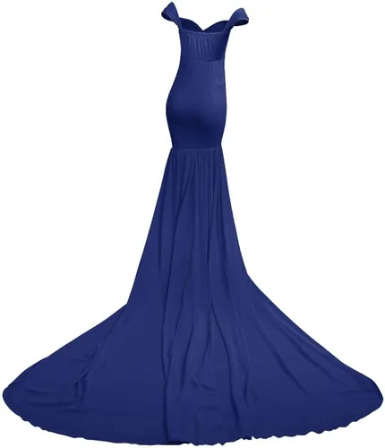 Miniatura 5 de Vestido de maternidad para mujer, para fotografía, sirena con hombros descubiertos, ajustado, de gasa, con vuelo, para baby shower, maxivestido