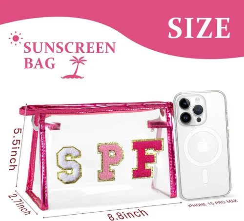 Miniatura 2 de COSHAYSOO Bolsa de Maquillaje Transparente con Protección Solar, Bolsa de Protector Solar con Parches de Letras, Accesorios Esenciales de Playa