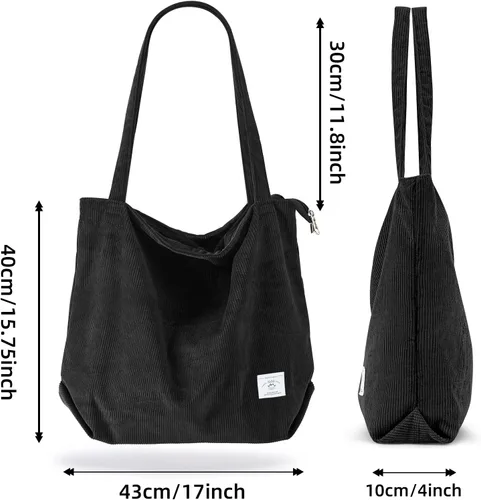 Miniatura 3 de KALIDI - Bolsa de pana para mujer, con cremallera, casual, de gran capacidad, con bolsillos