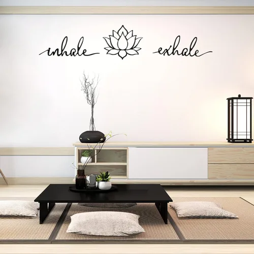 Miniatura 5 de Ferraycle Inhale Exhale, arte de pared para yoga, meditación, decoración de flor de loto, letrero de yoga, decoración de meditación de metal negro
