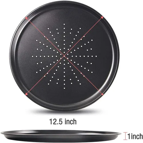 Miniatura 5 de Webake Bandeja para pizza ventilada de 12 pulgadas con agujeros, revestimiento antiadherente en acero al carbono, placa redonda para pizza